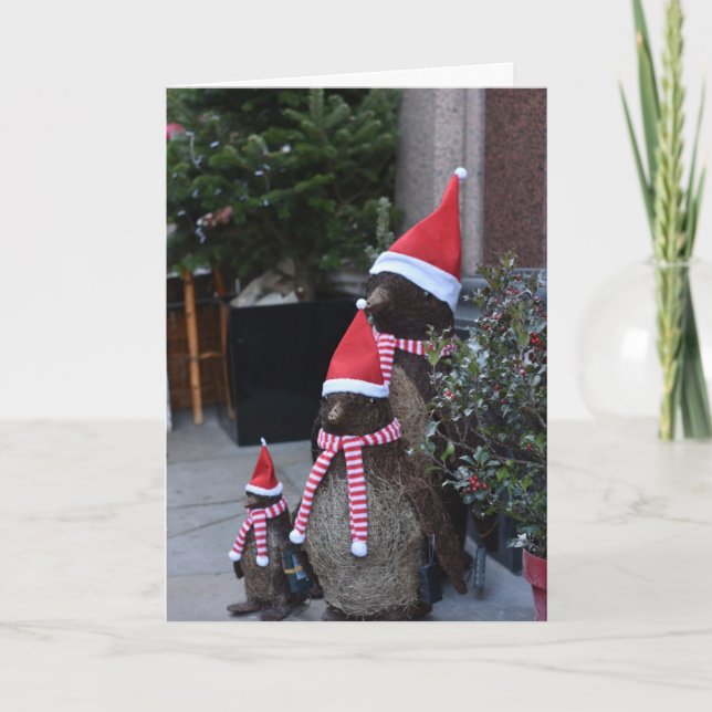 Cartão Papais noeis de Natal Penguins Pavilion Road Londo (Frente)