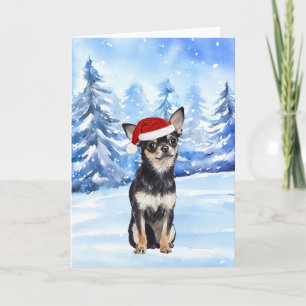 Cartão Papais noeis de neve Chihuahua Watercolor Natal