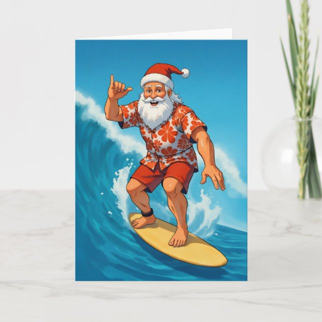 Cartão Papais noeis de surf Natal tropical (Frente)