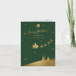 Cartão Papais noeis Dourados Sleigh Christmas