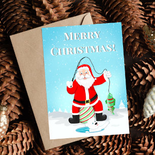 Cartão Papais noeis Engraçados Pescar Gelo Com Urso Polar