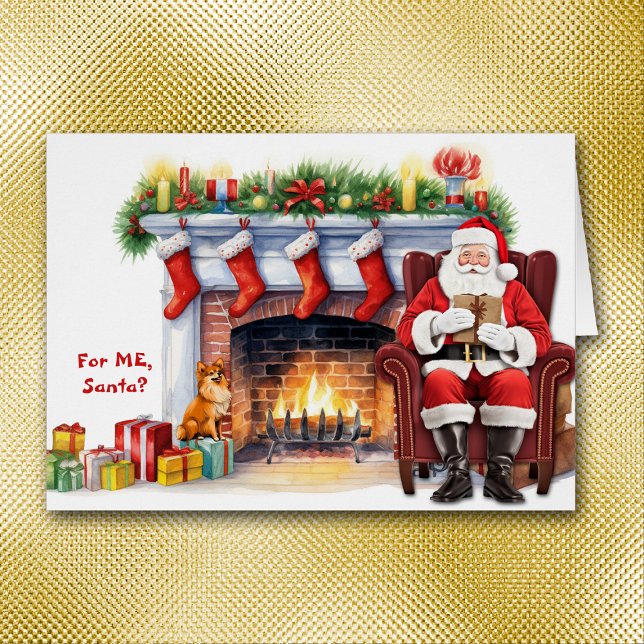 Cartão Papais noeis Gift Pomeranian Dog Natal (Criador carregado)