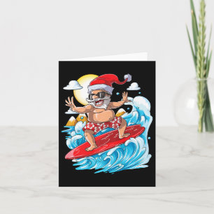 Cartão Papais noeis Havaianos Surfando T Camisa Natal Su