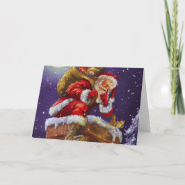 Cartão Papais noeis no Design de Férias do Telhado