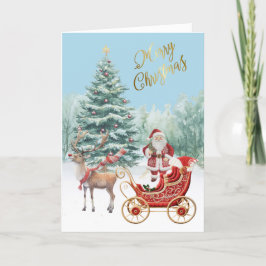 Cartão Papais noeis Novo bordado de Sleigh Faux Feliz Nat