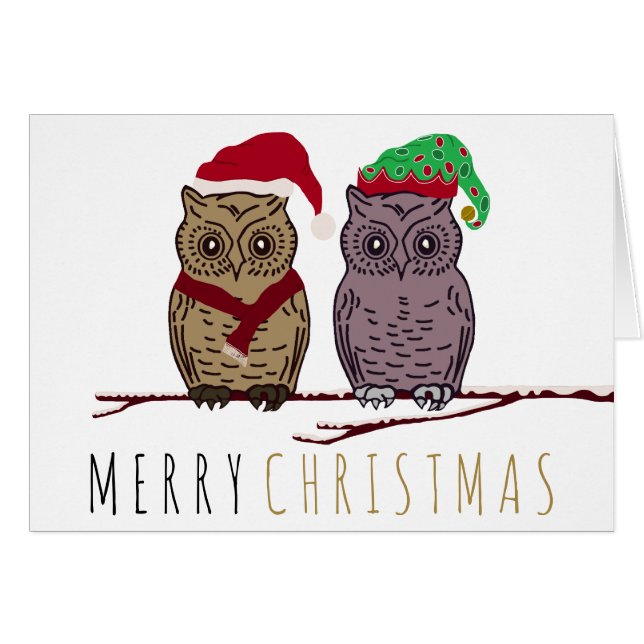Cartão Papais noeis Owl e Elf Owl (Frente Horizontal)