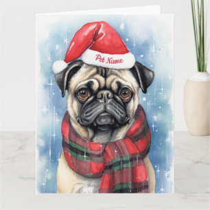 Cartão Papais noeis Personalizadas Pug Christmas Paws Fes