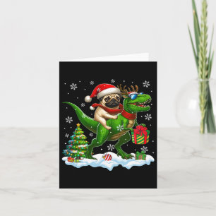 Cartão Papais noeis Pug Riding Reindeer T-rex Crianças de