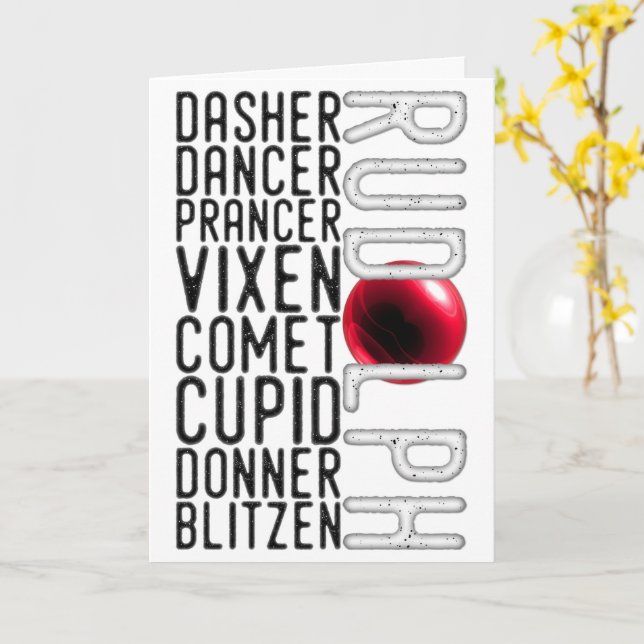 Cartão Papais noeis Reindeer Names, Rudolph, Crianças Nat (Flor Amarela)