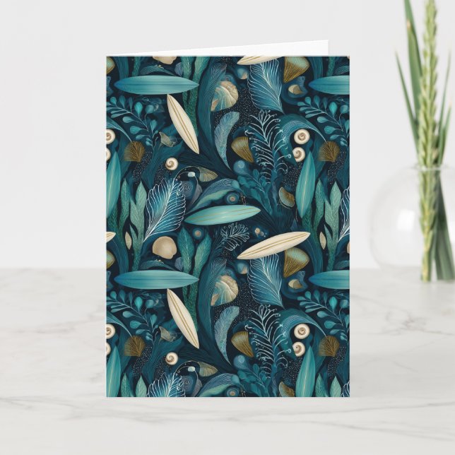 Cartão Papel de embrulho elegante de prancheta de surf e  (Frente)