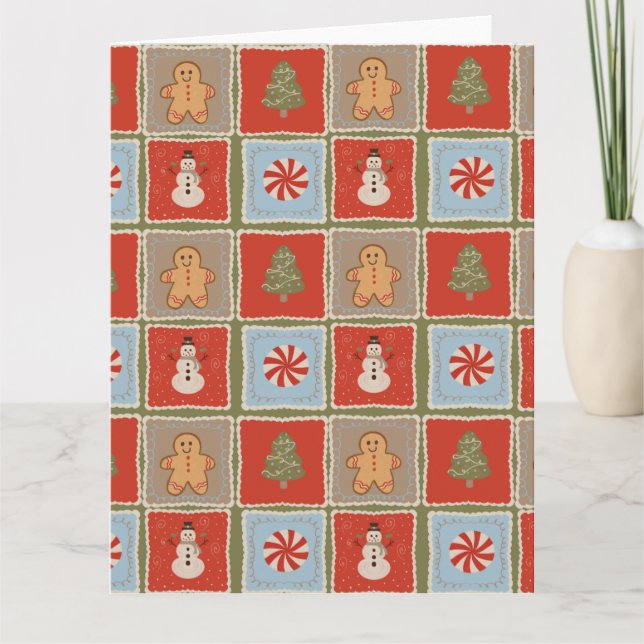 Cartão Papel de Parede de Azulejo de Natal Quiltado (Frente)