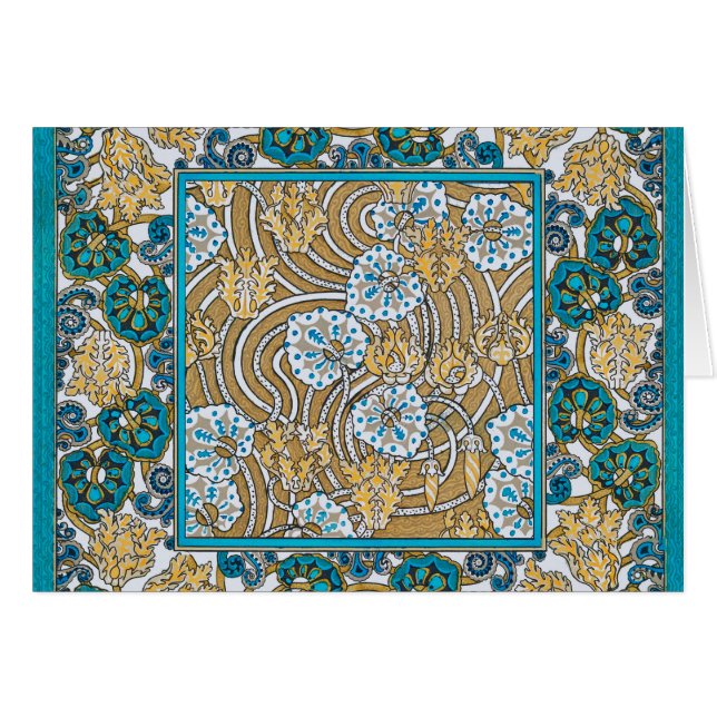 Cartão papel de parede de flores azul-de-art-nouveau (Frente Horizontal)