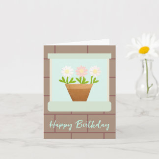 Cartão Paper Craft Daisies at House Window Birthday Card