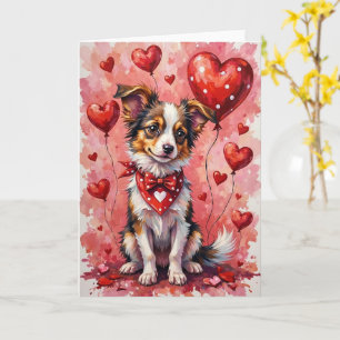 Cartão Papillon Dia dos Namorados Cachorro com Corações V