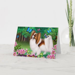 Cartão Papillon Dog in Garden Greeting Card