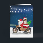 Cartão Papillon Dog Natal Papai Noel<br><div class="desc">Um Papai Noel andando de bicicleta entregando árvore de Natal e cachorro Papillon como presente é uma ideia perfeita de presente de Natal para alguém que ama esta raça de cachorro.</div>