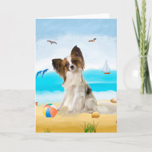 Cartão Papillon Dog on Beach 
