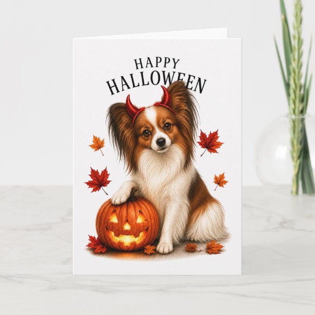 Cartão Papillon Halloween Diabo Cão (Frente)
