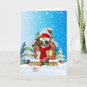 Cartão  Papillon in snow with Christmas gifts 