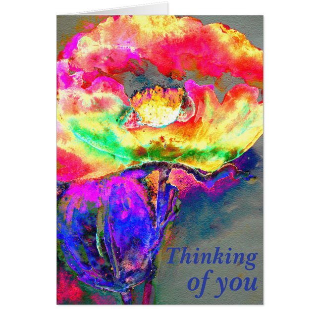 Cartão Papoila-flor-rosa-amarela-abstrato elegante (Frente)