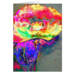Cartão Papoila-flor-rosa-amarela-abstrato elegante