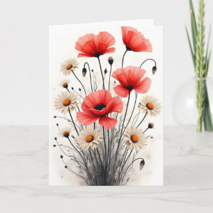 Cartão Papoulas e margaridas - Flores de aquarela