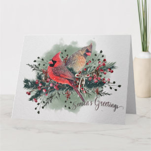 Cartão Par de Aquarela de Cardinhos Design de Natal