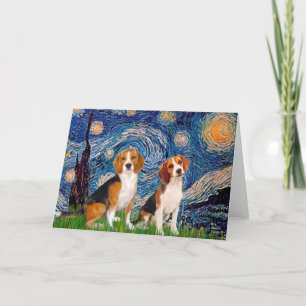 Cartão Par de Beagles - Noite Estrelada