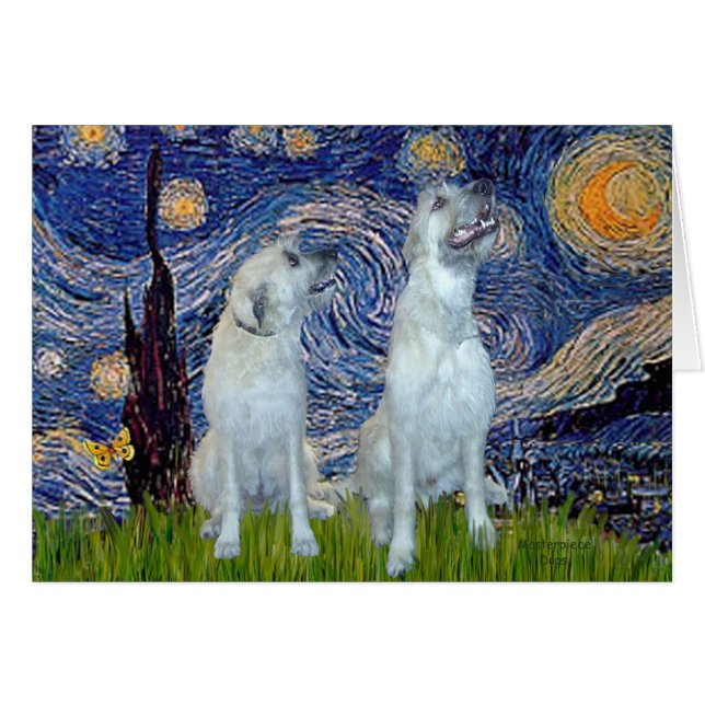 Cartão Par de Irish Wolfhound - Noite Estrelada (Frente Horizontal)
