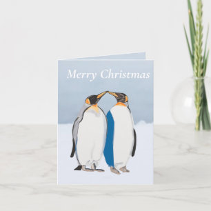 Cartão Par de Pinguins-Imperadores Beijando Natal editáve