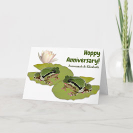 Cartão Par Feliz de Rãs Fêmeas no Aniversário em Folhas d