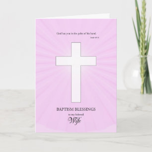 Cartão Para a esposa Baptism, Cruz Brilhante