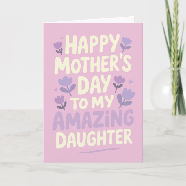Cartão Para a Filha Feliz Dia das Mães Flores Roxas (Frente)