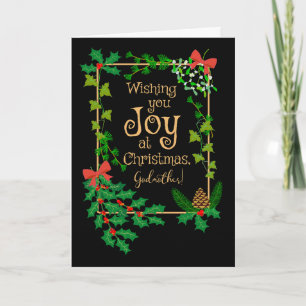 Cartão Para a Madrinha Natal Alegria Azevinho e Visco