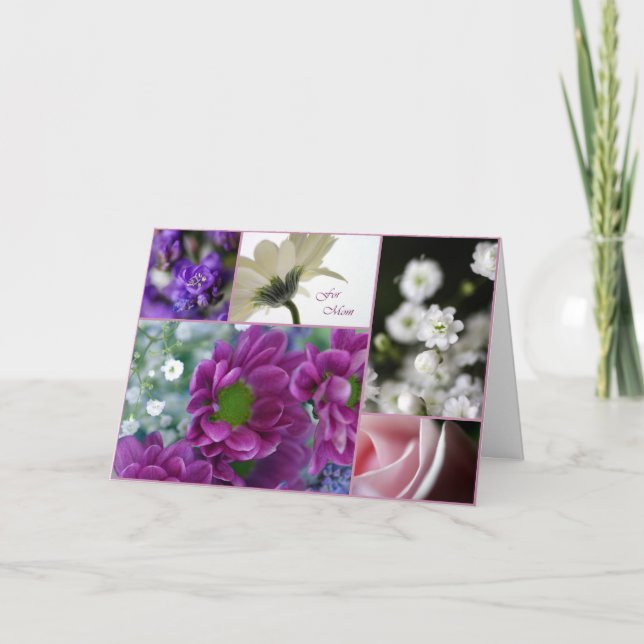 Cartão Para a Mãe ~ colagem de flores Dia de as mães (Frente)