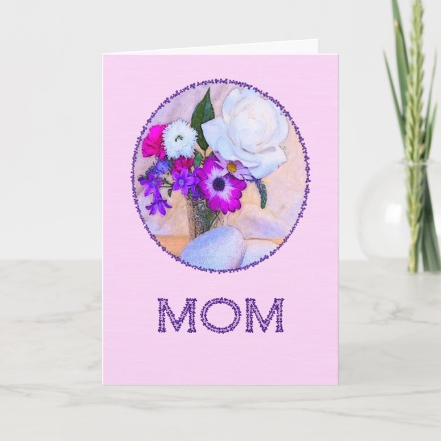 Cartão Para a mãe, Dia de as mães com flores pintadas. (Frente)