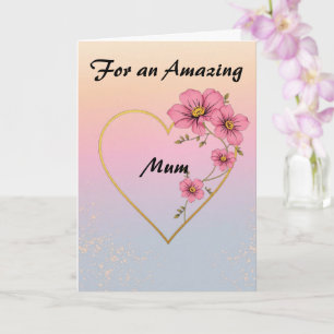 Cartão Para a Mamãe Rosa Floral Dourado Coração Dia das M