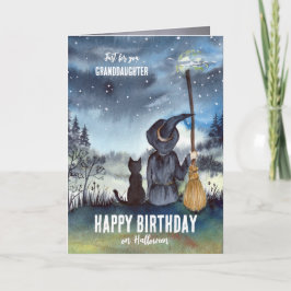 Cartão Para a neta Halloween Aniversário Gato e Bruxa