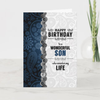 Cartão Para a Paisley Azul de Aniversário do Filho com Bo