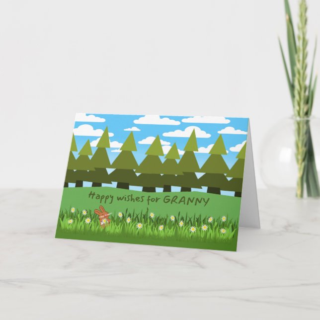 Cartão Para a vovó Aniversário, coelhinha bonitinha com m (Frente)