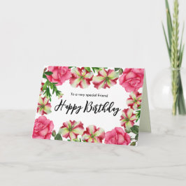 Cartão Para Amigo em Flores Rosa-Cor-de-Água de Aniversár