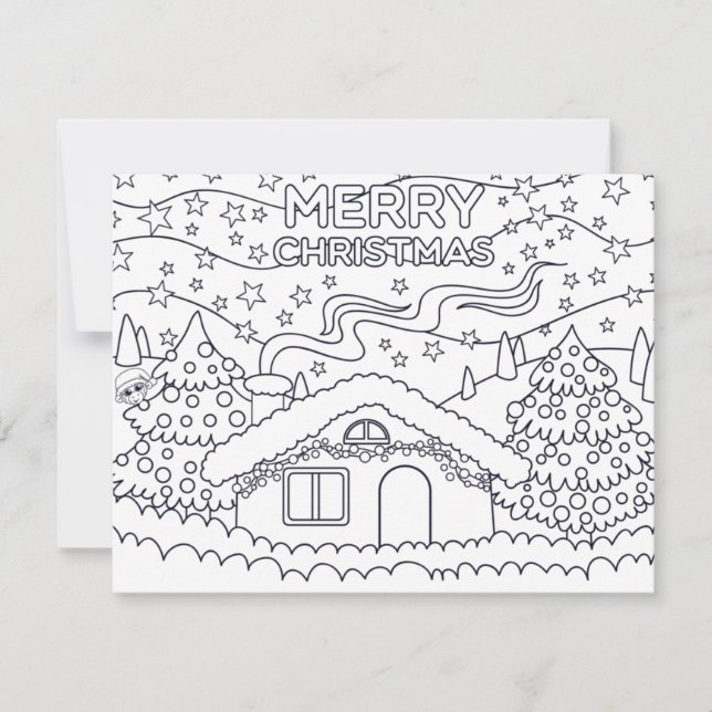 Cartão para colorir crianças de Natal Festivo (Frente)