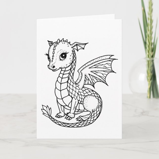 Cartão para Colorir de Dragão Bebê Fofo (Frente)