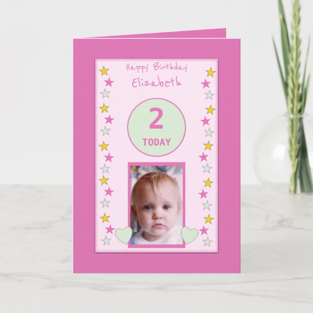 Cartão Para crianças, menina rosa, Aniversário, foto de s (Frente)