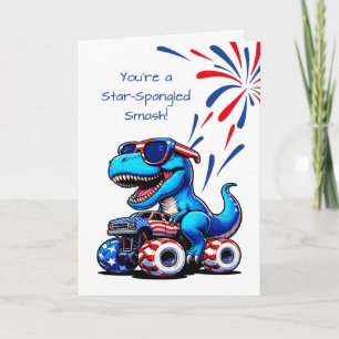 Cartão Para ele, 4 de julho, Dinossauro T-Rex Riding Truc