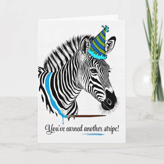 Cartão Para Ele, Zebra de Aniversário, na Linha Pintada d (Frente)