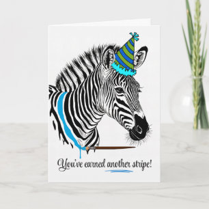 Cartão Para Ele, Zebra de Aniversário, na Linha Pintada d