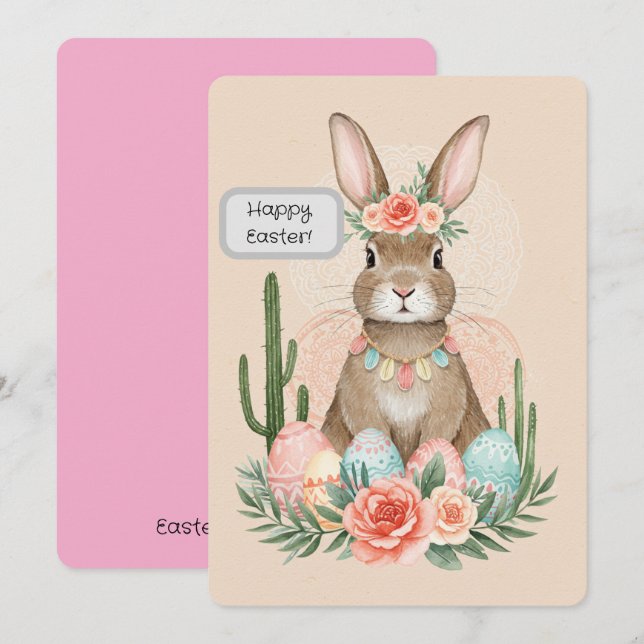 Cartão para impressão Boho Easter Bunny - Whimsica (Frente/Verso)