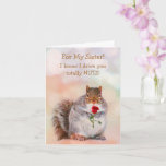 Cartão Para Irmã Funny Squirrel Birthday<br><div class="desc">Um esquilo bonito segurando um rosa para o aniversário de uma irmã especial. Personalize as mensagens e crie seu próprio cartão exclusivo. Muitos obrigados por procurarem! Imagem ©Christine Greenspan</div>