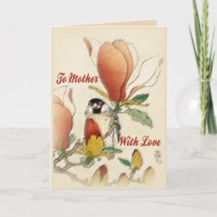 Cartão Para Mãe Com Amor Vintage Galho de Flor de Magnóli